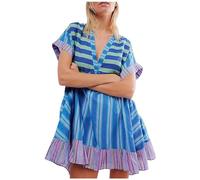 People Free Dupes/Lookalikes, People Free Doop, People Free Hot Shot Mini Dress, People Free Dupe, People Free Movement, Floral Boho Summer Dress Patchwork V Neck Ruffle Y2k Dresses Orange(Color:Blue,