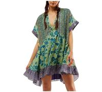 People Free Dupes/Lookalikes, People Free Doop, People Free Hot Shot Mini Dress, People Free Dupe, People Free Movement, Floral Boho Summer Dress Patchwork V Neck Ruffle Y2k Dresses Orange(Color:Green