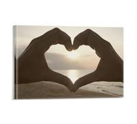 People Holding Heart Shaped Gesture at The Seaside Poster Vintage Art, Wall Canvas, Decoration Aesthetic, Living Room, Kids Room Dormitory, Cafe, Bathroom, Suitable for Bedroom, Gym, Cool Classic 24x3