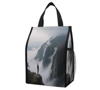 People Looking Out from The Cliff Insulated Lunch Bag Box, 12L Capacity with Dual Side Pockets, Foldable Cooler Tote, Leakproof Lunch Cooler Bag, Reusable Picnic Tote Bags for Work Travel Office Beach