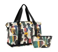 People Silhouette Art Street 2 Pcs Set Travel Tote Gym Bag Weekender/Overnight Duffel with Toiletry Bag for Yoga