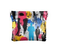 People Silhouette Art Street PU Leather Small Coin Portable Personal Items Organizer for Woman Girl