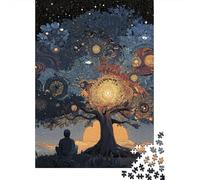 People Sit Under The Big Banyan Tree, with Stars And Sun Jigsaw Puzzles. 38x26cm/1000pcs Whimsical Challenge Toy for Educational Games Gifts