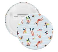 People Swimming in The Pool Sea Water Different Actions 5 PCs Round Tinplate Badge, Badge Lapel Tie Pin, Lightweight Button Badge for Women Men Office Worker Teacher Student Decor