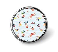 People Swimming in The Pool Sea Water Different Actions Round Badge Smooth Surface Lapel Tie Pin, Lightweight Badge for Women Men Office Worker Nurse Teacher Student Shirts Backpack