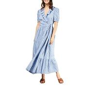 People Tree Women's V&A Izzy Wrap Dress, Multi on Placid Blue, 12