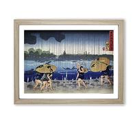 People Walking During A Rainstorm By Utagawa Kuniyoshi Asian Japanese Framed Print | A2 Oak Framed Wall Art | Ready to Hang | Asian Nature Picture | Living Room Bedroom Lounge Office
