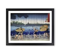 People Walking During A Rainstorm By Utagawa Kuniyoshi Asian Japanese Framed Print | A3 Black Framed Wall Art | Ready to Hang | Asian Nature Picture | Living Room Bedroom Lounge Office