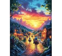 People Walking in Magical Village 1000 Pieces Set Classic Jigsaw Puzzle Fairy Tale Animal Plant Couple Puzzle Partners Mind Relaxation Wall Decor Easter New Year Recycled Cardboard Material 1000 PCS