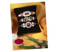 Peora Royal Kundan and Crystal Gold Rakhi (Bracelet) for Brother, Combo Set of 3 with Raksha Bandhan Greeting Card and Roli Chawal For Men