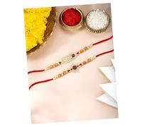 Peora Shree Ram Rakhi for Brother Bhaiya | Crystal & Beads Studded | Red Thread | Raksha Bandhan Hamper with Roli Chawal Greeting Card (Combo, Pack of 2)