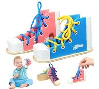 Peosaard 2Pcs Shoe Tying Practice for Kids, Wood Lacing Sneaker Shoe Tying Practice Learn to Tie Shoes Tie-Up Educational Toys Montessori for Kids Preschoolers, Shoes