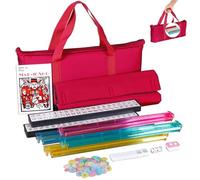 Peosaard American Mahjong Set, Classic American Mahjong Set Complete, Full Size Mahjong Set with 166 Tiles, 4Pcs Rack/Pushers, Red Soft Bag, Chips, Wind Dealer, Manual and Dice, American Mahjong Set