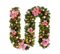 Peosaard Artificial Christmas Garland,LED Christmas Garland Decorations,Pre Lit Xmas Wreath with lights for Stairs Fireplaces Decor(Pinks)