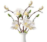 Peosaard Artificial Magnolia Flowers,3PcsBendable Faux Magnolia Stems,White Realistic Magnolia Branches for Tall Vase, Home, Office, Wedding Party, Table