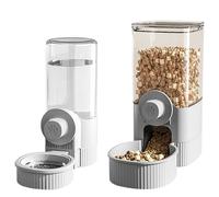 Peosaard Automatic Cat Feeder & Water Dispenser Set, 2-Pack, No Leakage, Suspended Design, Gravity Feed, 520ml Water, 1200ml Food, Cat, Rabbit, Guinea Pig, Ferret, Modern, Grey