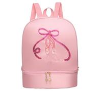Peosaard Ballet Dance Backpack,Dress Dance Bag with Separate Shoe Compartment,Portable Ballerina Bag with Top handle and Strap,Zippered Dance Bag for Girls 3-12