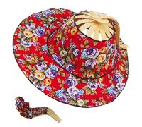 Peosaard Bamboo Hat, Fan Hat for Women 2 in 1 UV Protection Bamboo Foldable Floral Fan Portable Summer Sun for Outdoor Beach Travel, Red Large Flowers