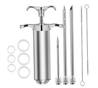 Peosaard Baster for Cooking, 1 Set Turkey Baster 2oz/60ml Stainless Steel Turkey Syringe with 3 Needles & Cleaning Brush for BBQ Grill, Meat Injector for Cooking, Meat Injector