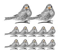 Peosaard Birds, Christmas Birds Ornaments With Clip Artificial Foam for Xmas Tree Wreaths Decorations 12PCS Silver, Christmas Bird Ornaments