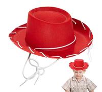 Peosaard Brown Cowboy Hat, Kids Cowboy Hat Wide Brim Non-woven Fabric Western with String Solid Color for Dress Up Party Halloween, Red