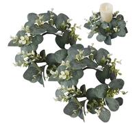 Peosaard Candle Wreath Ring 2PCS 10 Inch Simulation Eucalyptus Candle Wreath Silk Artificial Wreath Candle Holder For Wedding Party Centerpiece Table Decorations Style1, Candle Wreath Ring