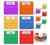 Peosaard Chair Pockets for Classrooms 6Pcs 6 Color 16.6x19 3 Pocket Oxford Seat Sack with Blank Name Card Heavy Duty Chair Pockets for Stationery, Book and More, Chair Pockets for Classrooms