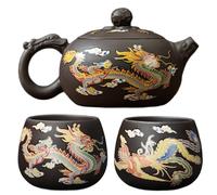 Peosaard Chinese Tea Set, Kung Fu Tea Set, Dragon and Phoenix Color-changing Chinese Includes 1 Purple Clay Teapot & 2 Teacups, Magical Teapot