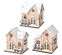 Peosaard Christmas House Decorations, Christmas Village Sets 3PCS LED Light up Wood Village Scene Battery Operated Mini House Decorations for Window Bedroom, Scene