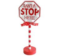Peosaard Christmas Signs, Santa Stop Here Sign Light up Small Standing Christmas Signs with Wooden Base Vintage Rustic Sign Ornaments for Christmas Decorations No Battery Style1, Christmas Ornaments