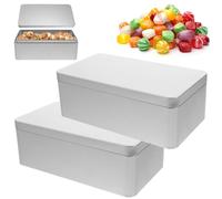 Peosaard Cookie Tin, 2PCS Cookie Tins with Lids 7.1x3.9x2.6in Thick Rustproof Metal Tins Rectangle Metal Box for Food Snack Keys Storage, Tin Box