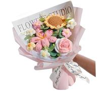 Peosaard Crochet Flower Bouquet, Lifelike Rose Crochet Flowers, Soft Knitted Sunflower for Mother's Day Valentine's Day Birthday Home Decor Gifts