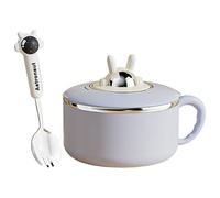 Peosaard Cute Ramen Bowl, Ramen Bowl with Lid 1200ml Instant Noodle with Handles and Spoon Portable Cute Cooker for Soup, Noodles, Dumplings, Salads Light Grey, Instant Noodle