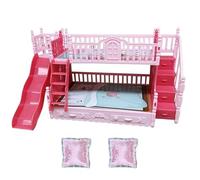 Peosaard Doll Bunk Bed 1Set with Ladder & Two Little Pillows Cute DIY Doll House Accessories and Furniture Plastic Artificial Bunk Bed Mini Furniture for Kids
