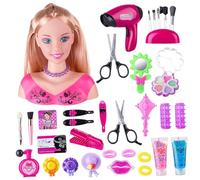 Peosaard Doll Head for Hair Styling 35Pcs/Set Simulated Styling Head Doll for Kids with Battery Powered Hair Dryer Imaginative & Makeup Learning Pretend Play Toys