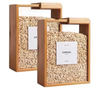 Peosaard Food Dispenser, 2Pcs Kitchen Organizers and Storage, Bamboo Food Containers & Cereal Dispensers with Removable Lids for Kicthen/9.1x6.8x3.2 Inch