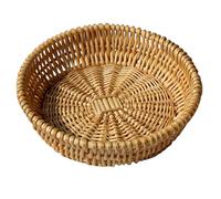 Peosaard Fruit Basket, Rattan Tray Fruit Basket Hand-Woven for Table Round Wicker Food Serving for Bread, Vegetable, Home Decor 25 x 6cm, Round Tray
