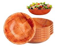 Peosaard Fruit Bowl, Wooden Bowl 6Pcs 6 Inch Round Wood Washable Reusable Rustic Multi-Purpose Wooden Bowls for Food, Fruit, Salad, Soup & More
