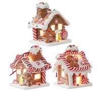 Peosaard Gingerbread House Decor, 3PCS Gingerbread House LED Village Battery Operated Christmas Village Houses for Xmas Holiday Party Desktop Decor 2.6x2.6x3.2 inch, Houses