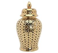 Peosaard Gold Ginger Jar, Ginger Jar with Lid Lattice Ceramic 5.9x11inch Hollow Decorative Gold Ginger Jar Minimalist Ginger Jars for Home Decor Vase Living Room TV Stand, Ginger Jars