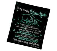 Peosaard Grandson Blanket, Grandson Blanket 80x60inch Flannel Letter Printed Gifts from Grandma Double-sided Washable Breathable Letter, Flannel