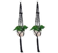 Peosaard Hanging Plant Holder, 2Pcs Macrame Plant Hanger, 39 Inch Bohemian Style Hanging Holder with Metal Ring for Indoor Outdoor Wall Ceiling Window Home Décor, Black, Planter
