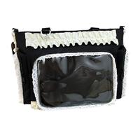 Peosaard Ita Bag, Kawaii Lace Ruffle Nylon Pin Bag with Side & Front Clear Display Adjustable Straps Y2k Cute Handbag for Girls, Black, Pin