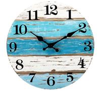 Peosaard Kitchen Wall Clock, Wall Clock, 10 Inch Beach Themed Blue Decorative with Hook, Battery Operated Silent Round Vintage for Bedroom Office, Decorative