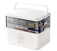 Peosaard Medicine Storage Box, 3-Tier Plastic First Aid Storage Box, Partitioned Emergency Medicine Case, Medicine Box with Handle & Dual Trays for Family, Office and Travel