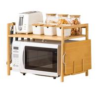 Peosaard Microwave Rack, Microwave Oven Rack 22x14x16.5 Inch Dual Layer Bamboo Stand with Chopping Board Slot & 4 Hooks for Kitchen Countertop, Shelf