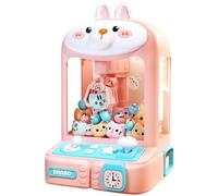 Peosaard Mini Claw Machine with Music & Lighting Cute Rabbit Claw Machine for Kids with 10 Capsule Toys & 20 MIni Dolls, Vending Arcade Game Birthday Gifts, Small