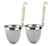 Peosaard Pasta Basket for Boiling, 2PCS Pasta Basket for Boiling Stainless Steel Fine Mesh Noodle Strainer with Wood Handle and Pot Hook Strainer for Food Dumpling Noodle Blanching