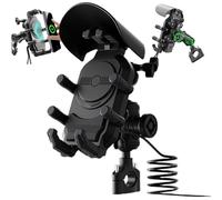 Peosaard Phone Holder Motorcycle, Motorcycle Phone Mount with Sun Shade, Anti Vibration Theft Holder with 15W Wireless Chargers, Type-C & USB Charging Port, Accessories