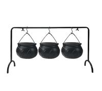 Peosaard Plastic Cauldron, Witches Cauldron Set of 3 Mini Cauldron on Rack Black Plastic Witches Cauldron Halloween Candy Bowl Bucket for Halloween Party Hocus Pocus Decor, Halloween Cauldron